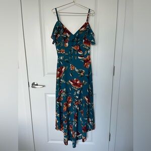 by & by Teal Floral High Low Dress